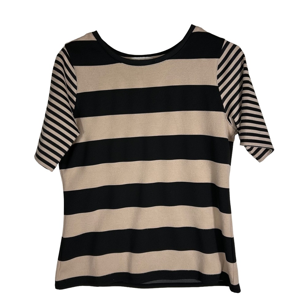 Coldwater Creek Womens Striped Short Sleeve Knit Top Black Tan Size S‎ 8
